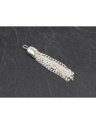 Pendentif pompon chainette en métal argenté blanc