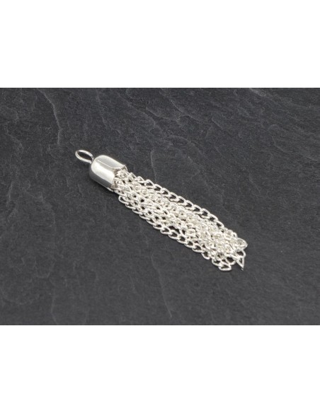 Pendentif pompon chainette en métal argenté blanc