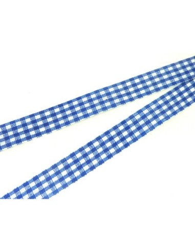 Ruban Galon plat 12mm vichy blanc et bleu marine en polyester fin et très souple