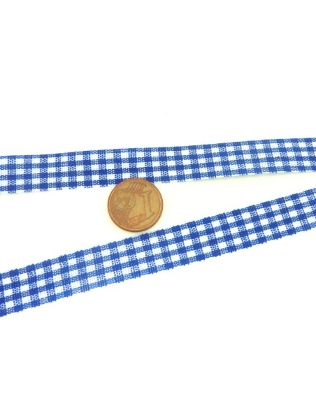 Ruban Galon plat 12mm vichy blanc et bleu marine en polyester fin et très souple