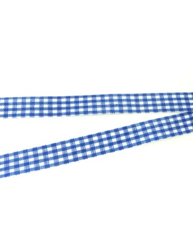Ruban Galon plat 12mm vichy blanc et bleu marine en polyester fin et très souple