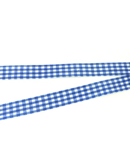 Ruban Galon plat 12mm vichy blanc et bleu marine en polyester fin et très souple