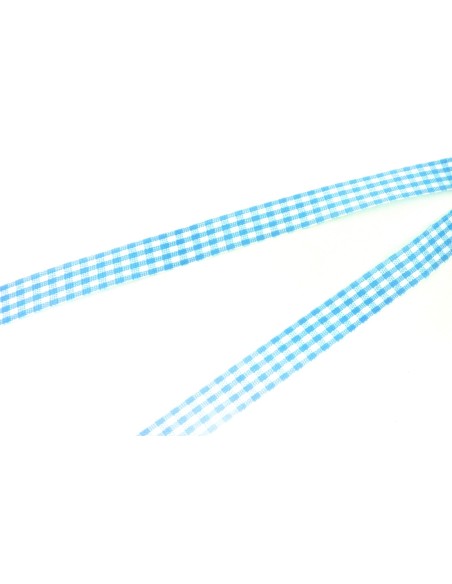2,50m Ruban Galon plat 12mm vichy blanc et bleu pâle anis en polyester fin et très souple