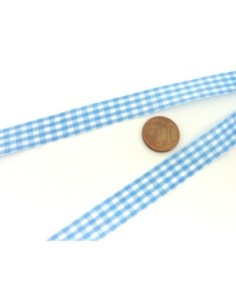 2,50m Ruban Galon plat 12mm vichy blanc et bleu pâle anis en polyester fin et très souple 2