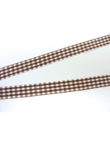 Ruban Galon plat 12mm vichy blanc et marron en polyester fin et très souple