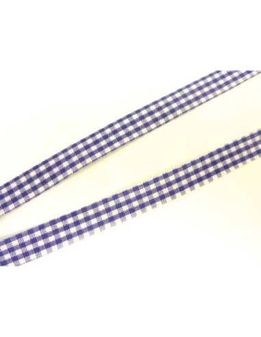 Ruban Galon plat 12mm vichy blanc et violet en polyester fin et très souple