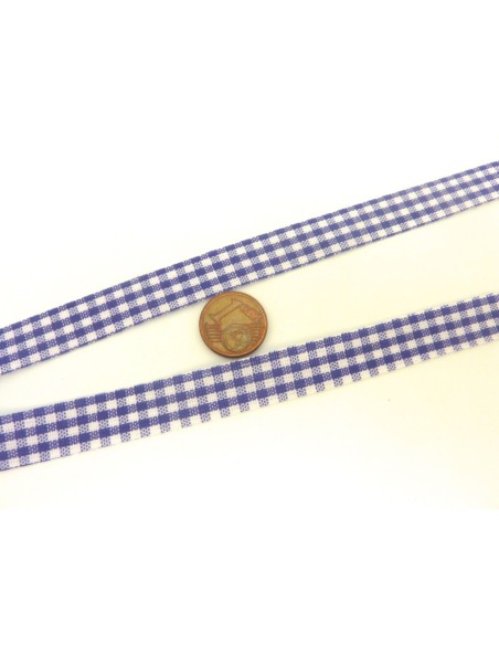 Ruban Galon plat 12mm vichy blanc et violet en polyester fin et très souple