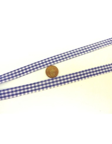 Ruban Galon plat 12mm vichy blanc et violet en polyester fin et très souple
