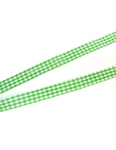 Ruban Galon plat 12mm vichy blanc et vert en polyester fin et très souple