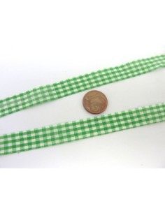 Ruban Galon plat 12mm vichy blanc et vert en polyester fin et très souple 2