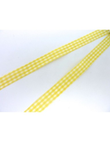 Ruban Galon plat 12mm vichy blanc et jaune en polyester fin et très souple