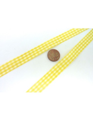 Ruban Galon plat 12mm vichy blanc et jaune en polyester fin et très souple