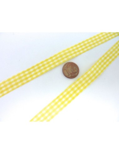 Ruban Galon plat 12mm vichy blanc et jaune en polyester fin et très souple