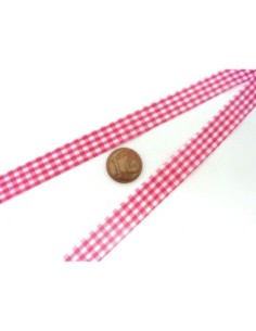 Ruban Galon plat 12mm vichy blanc et rose vif en polyester fin et très souple 2