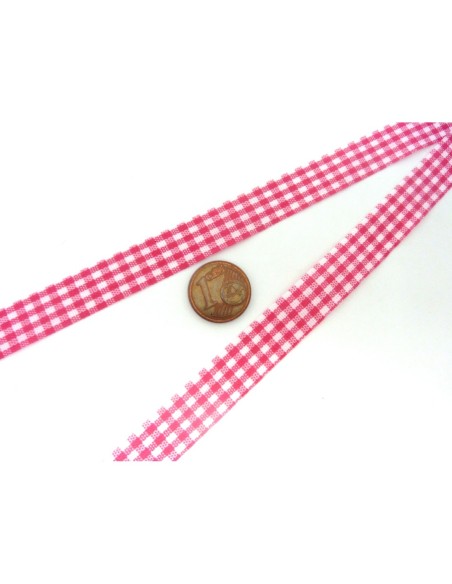 Ruban Galon vichy blanc et rose en polyester 12mm