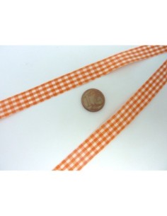 Ruban Galon plat 12mm vichy blanc et orange en polyester fin et très souple 2