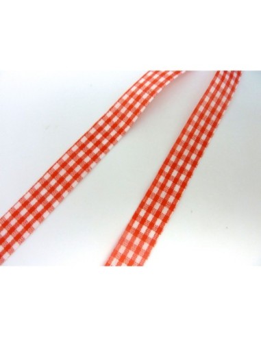 Ruban Galon plat 12mm vichy blanc et rouge en polyester fin et très souple