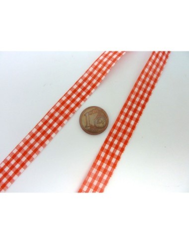 Ruban Galon plat 12mm vichy blanc et rouge en polyester fin et très souple