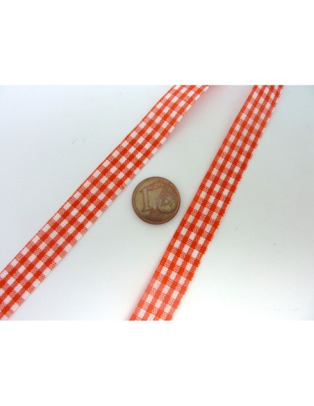 Ruban Galon plat 12mm vichy blanc et rouge en polyester fin et très souple