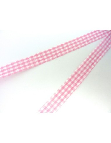 Ruban Galon plat 12mm vichy blanc et rose pâle en polyester fin et très souple