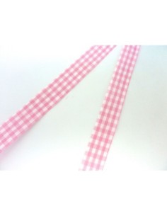 Ruban Galon plat 12mm vichy blanc et rose pâle en polyester fin et très souple 2