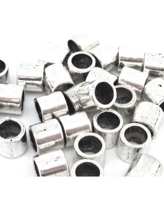 Perle tube 7mm en métal argenté, à gros trou 5mm