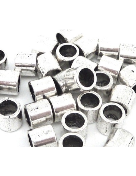 Perle tube 7mm en métal argenté, à gros trou 5mm