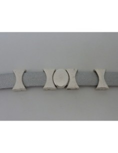 5 perles passant pastille ovale en métal argenté lisse et mate pour lanière de 10mm 2
