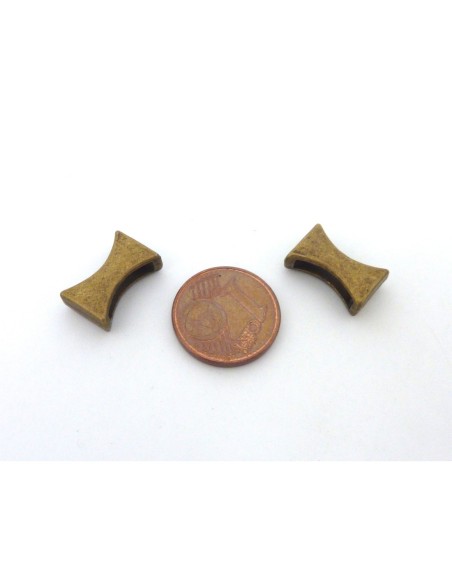 R-10 perles passant rectangle biseauté 14mm en métal lisse de couleur bronze
