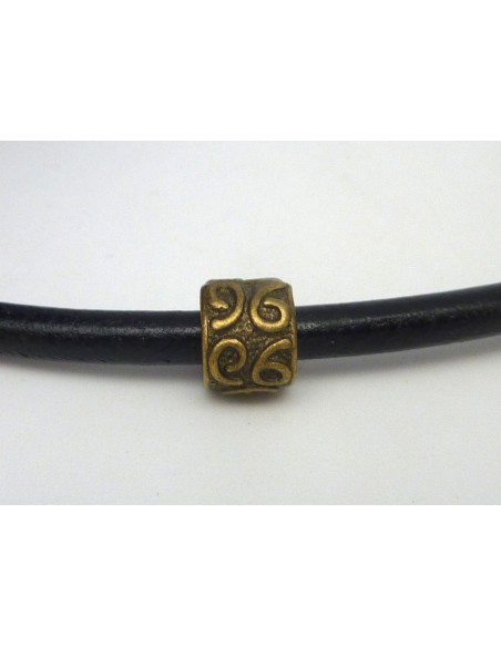 R-3 Perles cylindre 10,2mm gravé à gros trou 4,8mm en métal de couleur bronze style ethnique