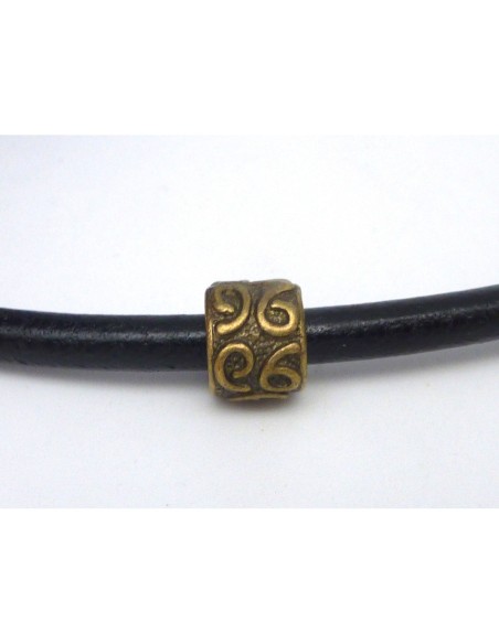 R-15 Perles cylindre 10,2mm gravé à gros trou 4,8mm en métal de couleur bronze style ethnique