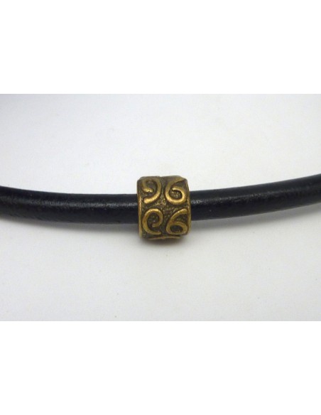 R-15 Perles cylindre 10,2mm gravé à gros trou 4,8mm en métal de couleur bronze style ethnique