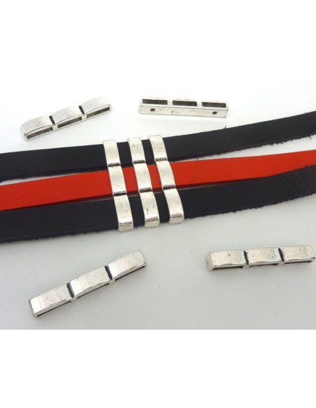 3 Passe cuir 3 rangs 38mm en métal argenté pour lanière de 10mm