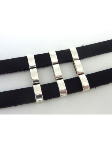3 Passe cuir 3 rangs 38mm en métal argenté pour lanière de 10mm