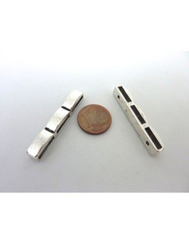 3 Passe cuir 3 rangs 38mm en métal argenté pour lanière de 10mm