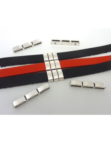 3 Passe cuir 3 rangs 38mm en métal argenté pour lanière de 10mm