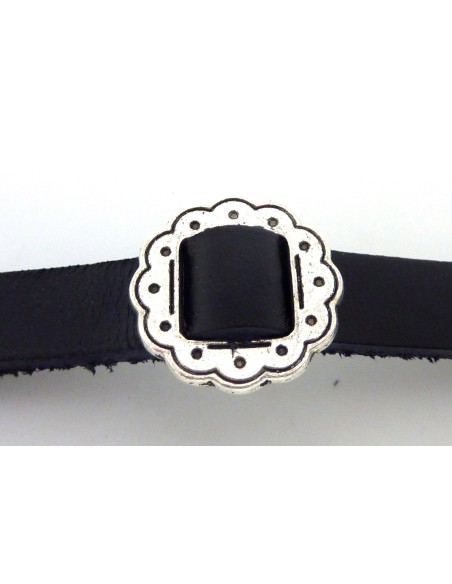 3 Perle passe cuir fleur 20,4mm en métal argenté pour ruban, lanière cuir ou plusieurs cordons d'une largeur de 10mm