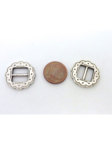 3 Perle passe cuir fleur 20,4mm en métal argenté pour ruban, lanière cuir ou plusieurs cordons d'une largeur de 10mm