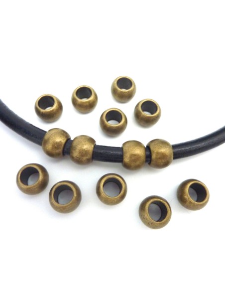 3 Grosse perle ronde 11,8mm en métal de couleur bronze lisse gros trou 6,5mm