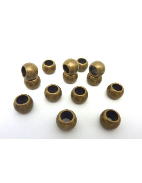 3 Grosse perle ronde 11,8mm en métal de couleur bronze lisse gros trou 6,5mm