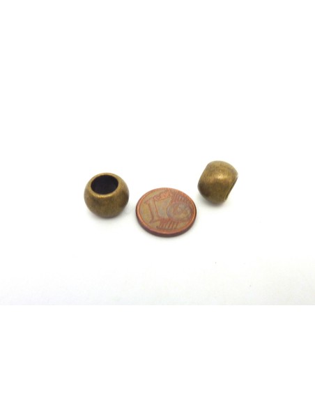 3 Grosse perle ronde 11,8mm en métal de couleur bronze lisse gros trou 6,5mm