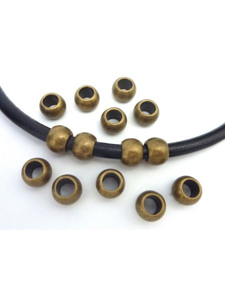 3 Grosse perle ronde 11,8mm en métal de couleur bronze lisse gros trou 6,5mm