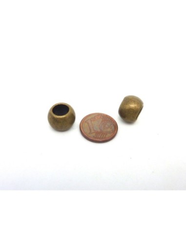 3 Grosse perle ronde 11,8mm en métal de couleur bronze lisse gros trou 6,5mm