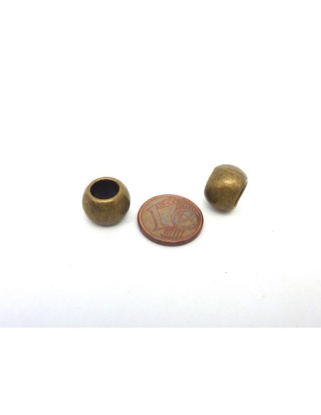 3 Grosse perle ronde 11,8mm en métal de couleur bronze lisse gros trou 6,5mm