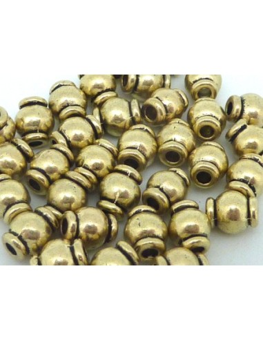 25 Perles fine ronde tonneau 5mm en métal de couleur doré pâle trou 1,6mm