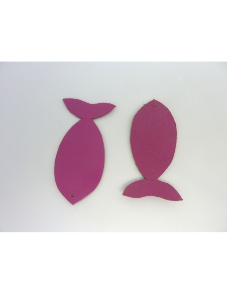 Lot de 10 poissons 6,5cm en cuir de couleur rose fuchsia