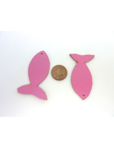 Lot de 10 poissons 4,5cm en cuir de couleur rose