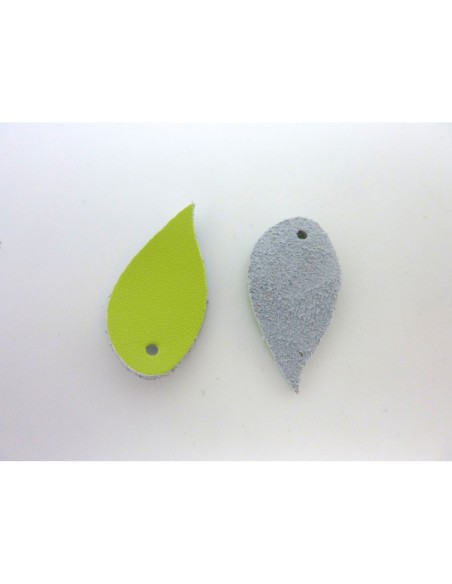 feuilles, larme, goutte 2,9cm en cuir de couleur vert anis