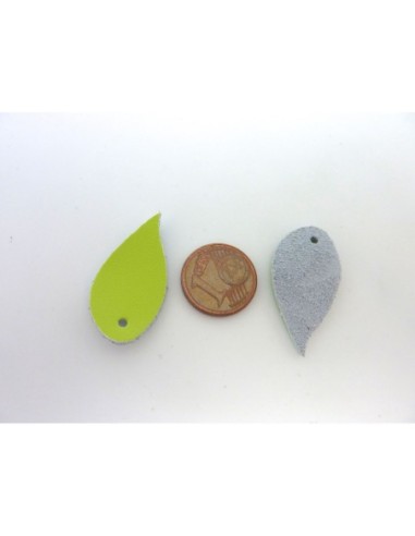 feuilles, larme, goutte 2,9cm en cuir de couleur vert anis