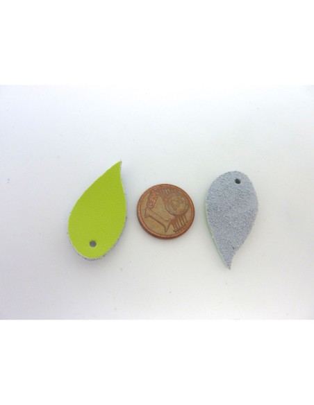  feuilles, larme, goutte 2,9cm en cuir de couleur vert anis
